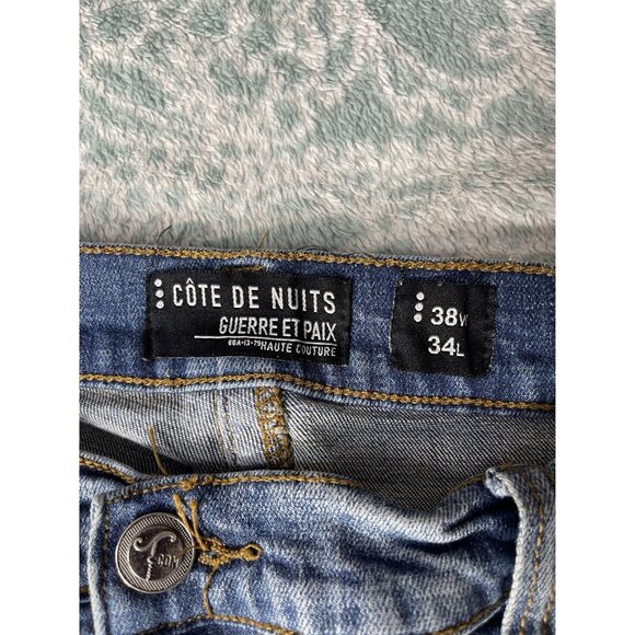 COTE DE NUITS MENS 38X34 Jeans DISTRESSED Zipper Detail Streetwear - Picture 3 of 6